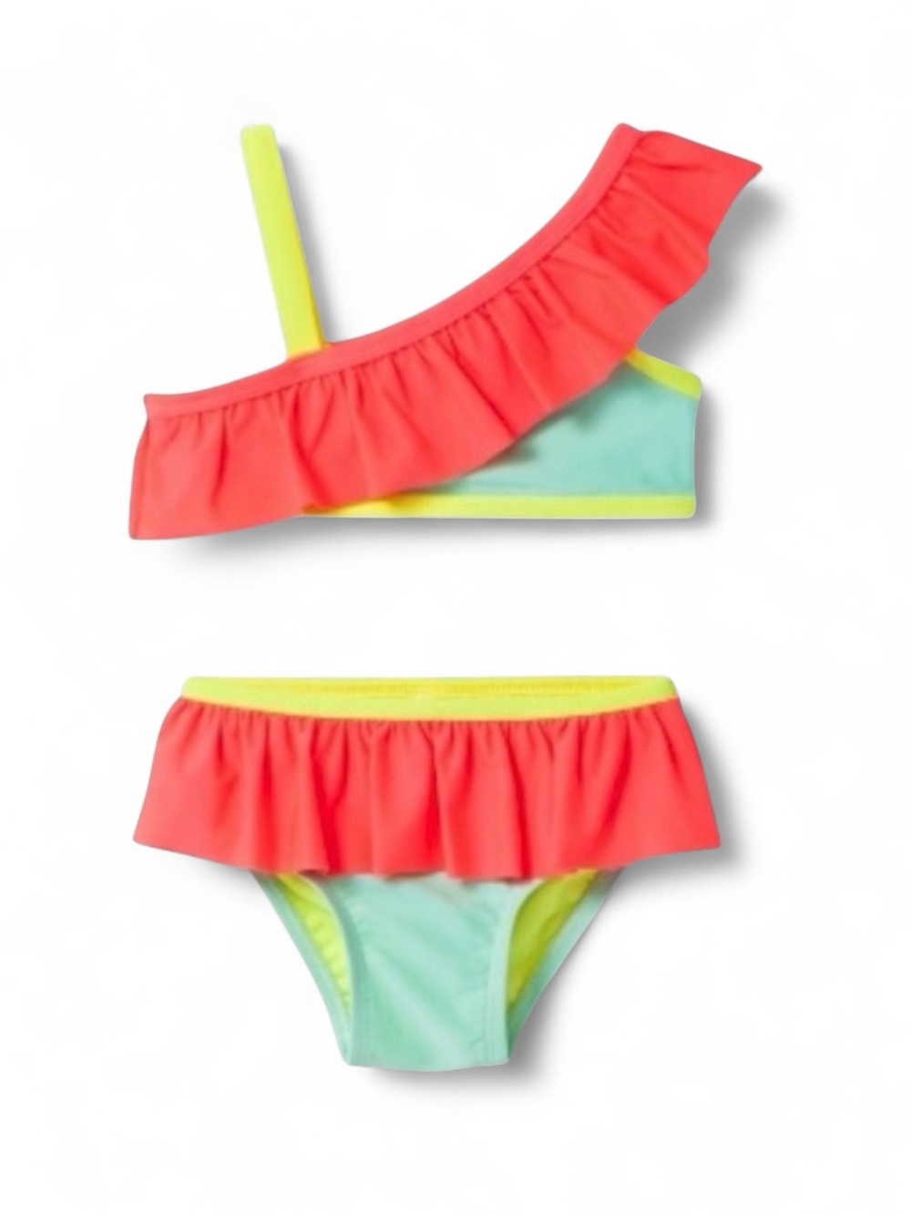 Cat & Jack Ruffle Bikini Set Neon Orange Yellow Green Swimsuit 18 M 🛍️ 2/$8•3/$9
